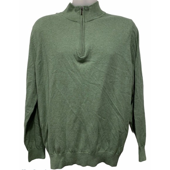 LL Bean Men 1/4 Zip Green Pullover Sweater Long Sleeve Cashmere Blend Size Large - Picture 1 of 11